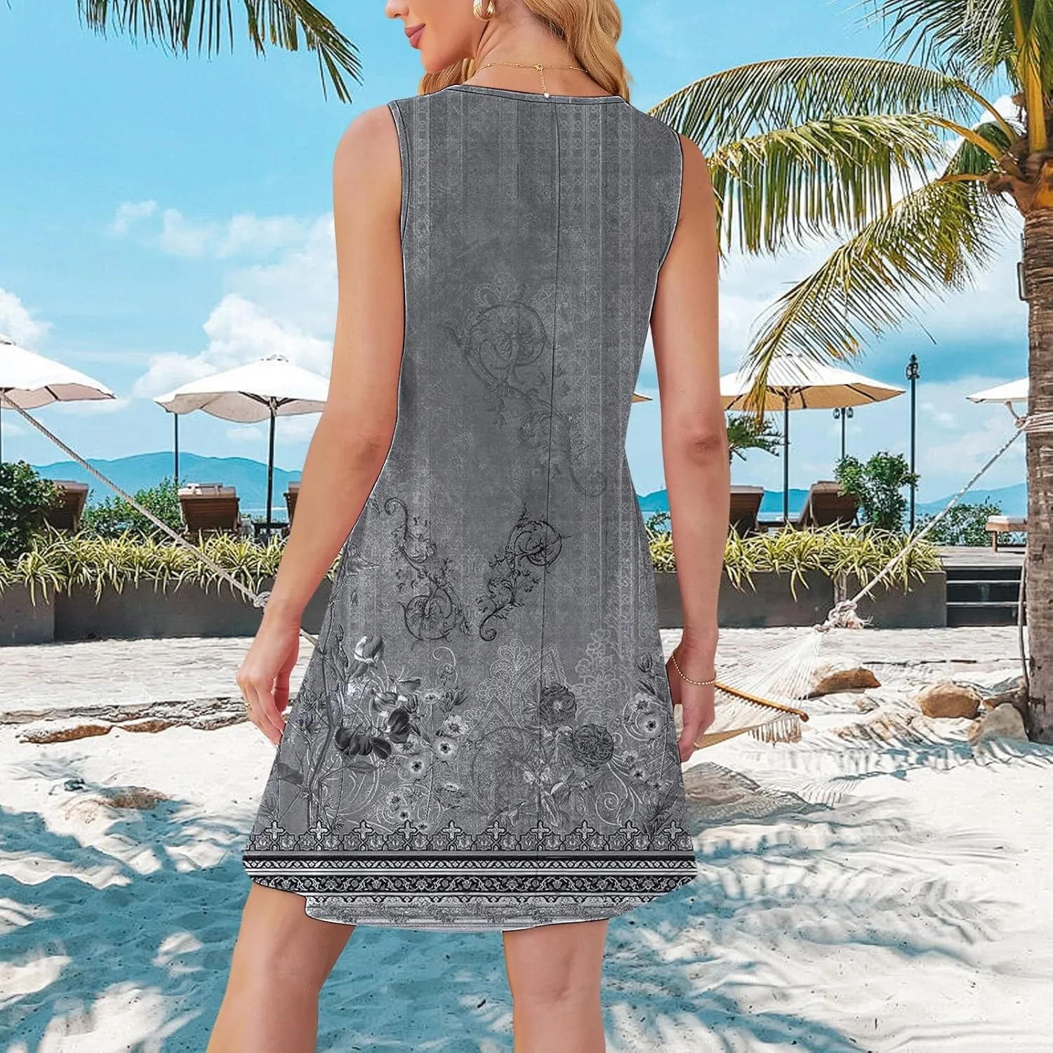 Long Summer Dresses Womens with Pockets Summer Casual Tank Dress Sleeveless Midi Beach Dress Cotton Dress Summer