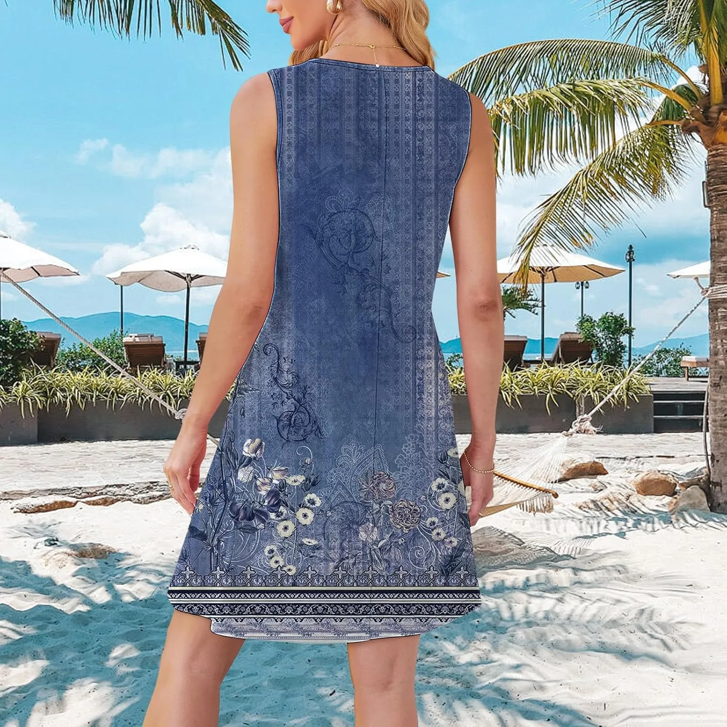 Long Summer Dresses Womens with Pockets Summer Casual Tank Dress Sleeveless Midi Beach Dress Cotton Dress Summer