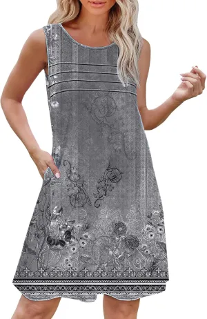 Long Summer Dresses Womens with Pockets Summer Casual Tank Dress Sleeveless Midi Beach Dress Cotton Dress Summer