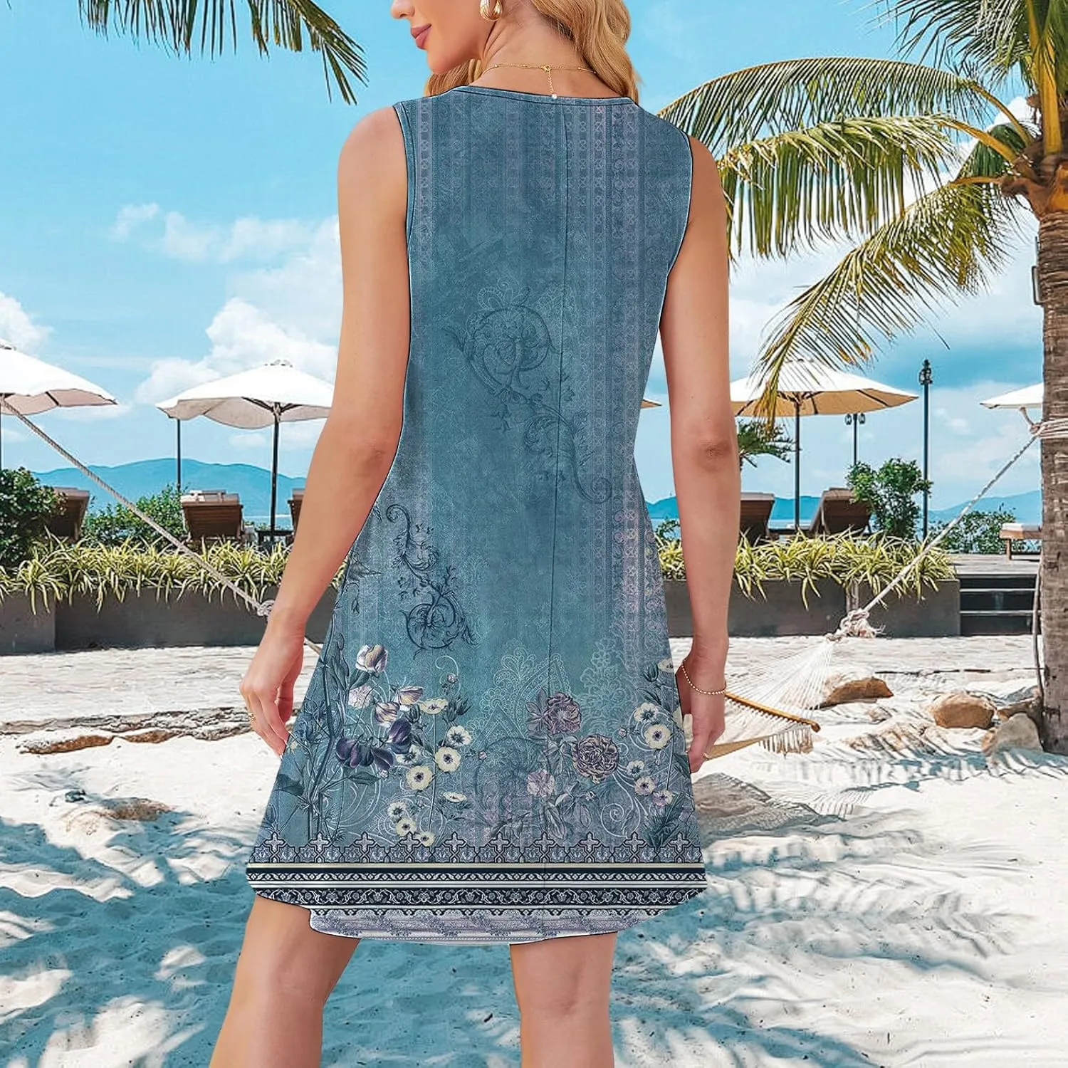 Long Summer Dresses Womens with Pockets Summer Casual Tank Dress Sleeveless Midi Beach Dress Cotton Dress Summer