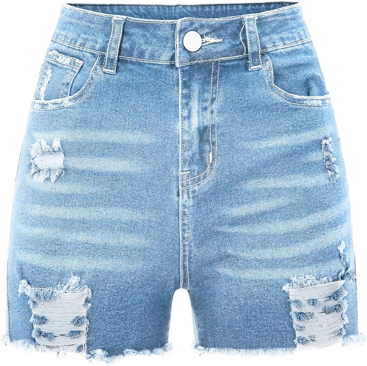 Lpmadey Women Casual High Waisted Denim Shorts Frayed Raw Hem Ripped Jeans Shorts Distressed Jean Shorts Stretchy Short Jeans