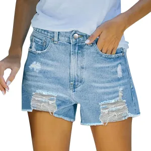 Lpmadey Women Casual High Waisted Denim Shorts Frayed Raw Hem Ripped Jeans Shorts Distressed Jean Shorts Stretchy Short Jeans
