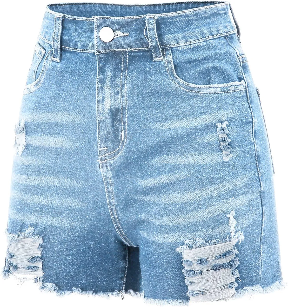 Lpmadey Women Casual High Waisted Denim Shorts Frayed Raw Hem Ripped Jeans Shorts Distressed Jean Shorts Stretchy Short Jeans
