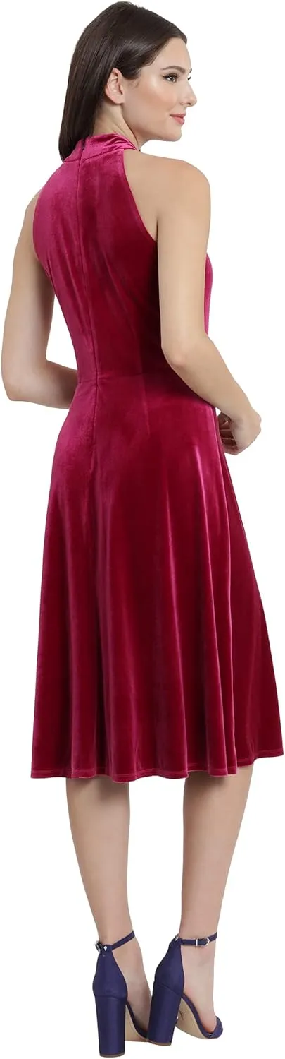 Maggy London Women's Draped Neck Tie Fit & Flare Dress