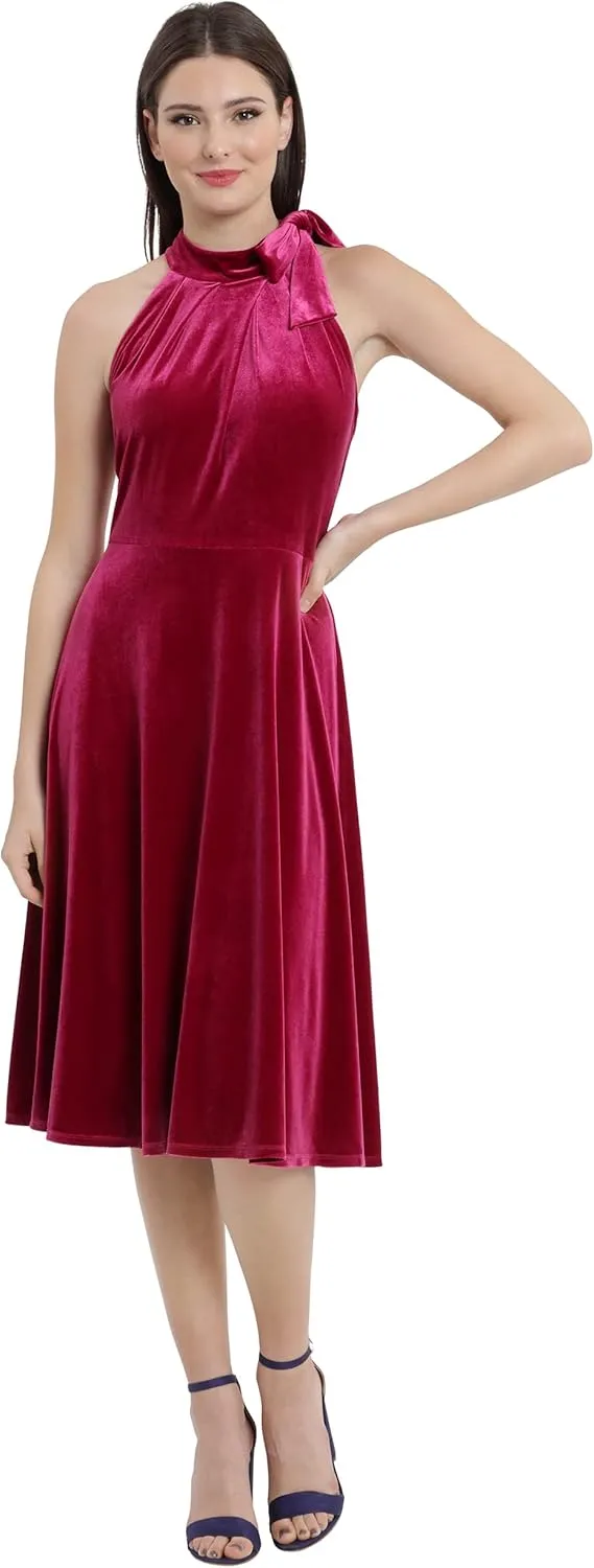 Maggy London Women's Draped Neck Tie Fit & Flare Dress