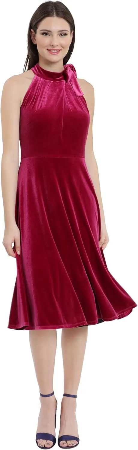 Maggy London Women's Draped Neck Tie Fit & Flare Dress