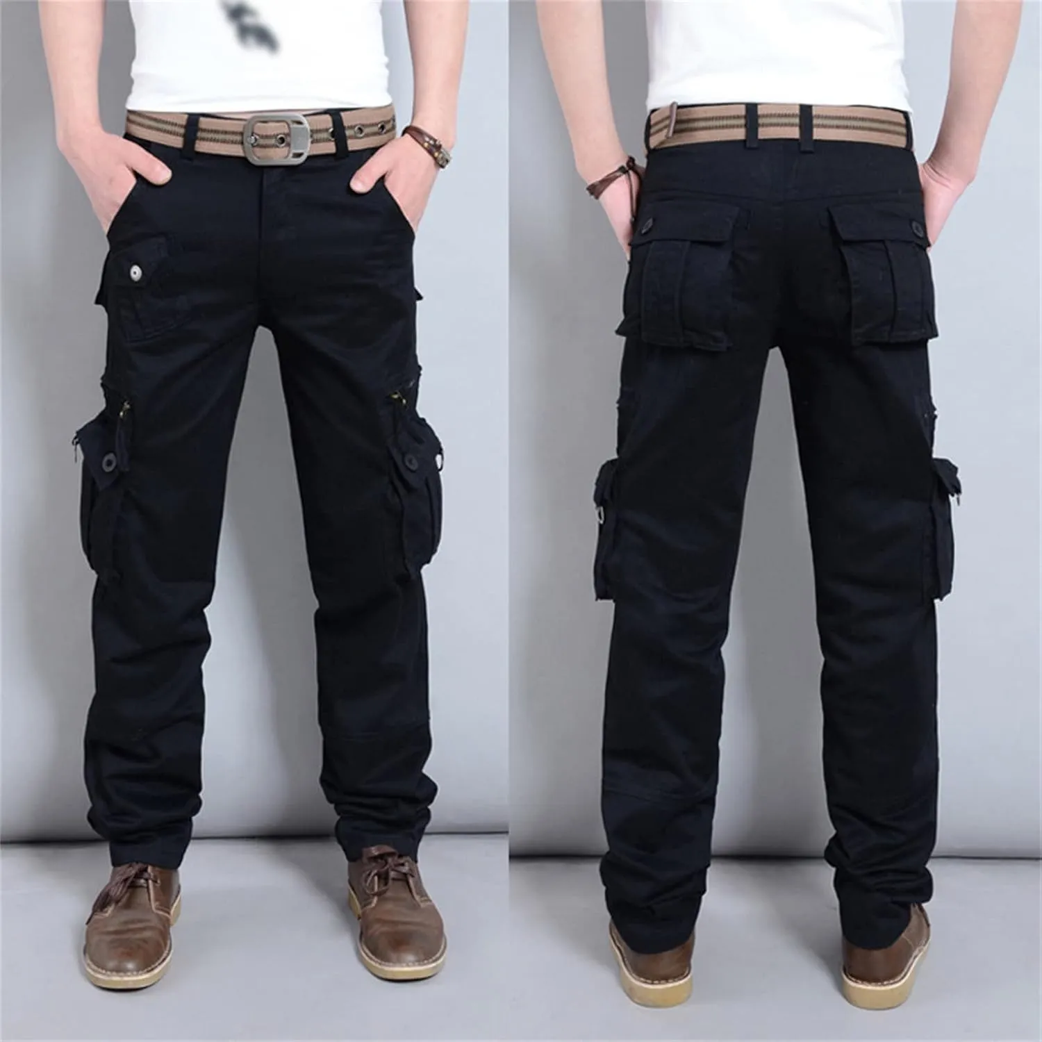 Maiyifu-GJ Mens Multi-Pocket Cargo Pant Relaxed Fit Straight Leg Military Pants Casual Tactical Wild Army Combat Trousers