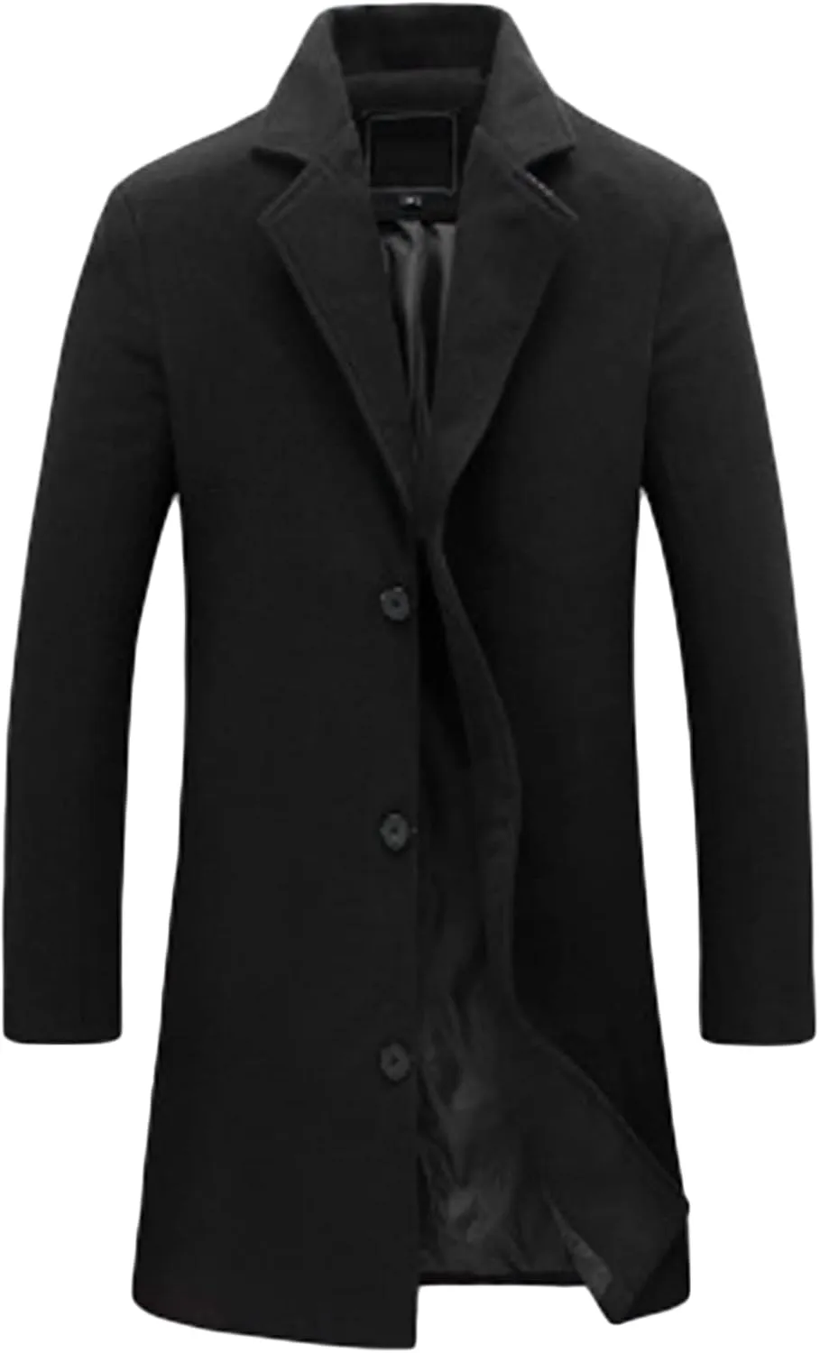 Maiyifu-GJ Men's Slim Winter Wool Blend Coat Single Breasted Business Long Pea Coats Notched Lapel Trench Jacket Overcoat