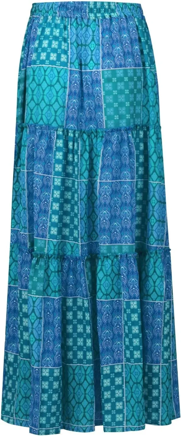 Maxi Skirt with Pockets for Women Casual High Waist Tie Paisley Print Long Skirt Bohemian Flowy Pleated Tiered Skirt
