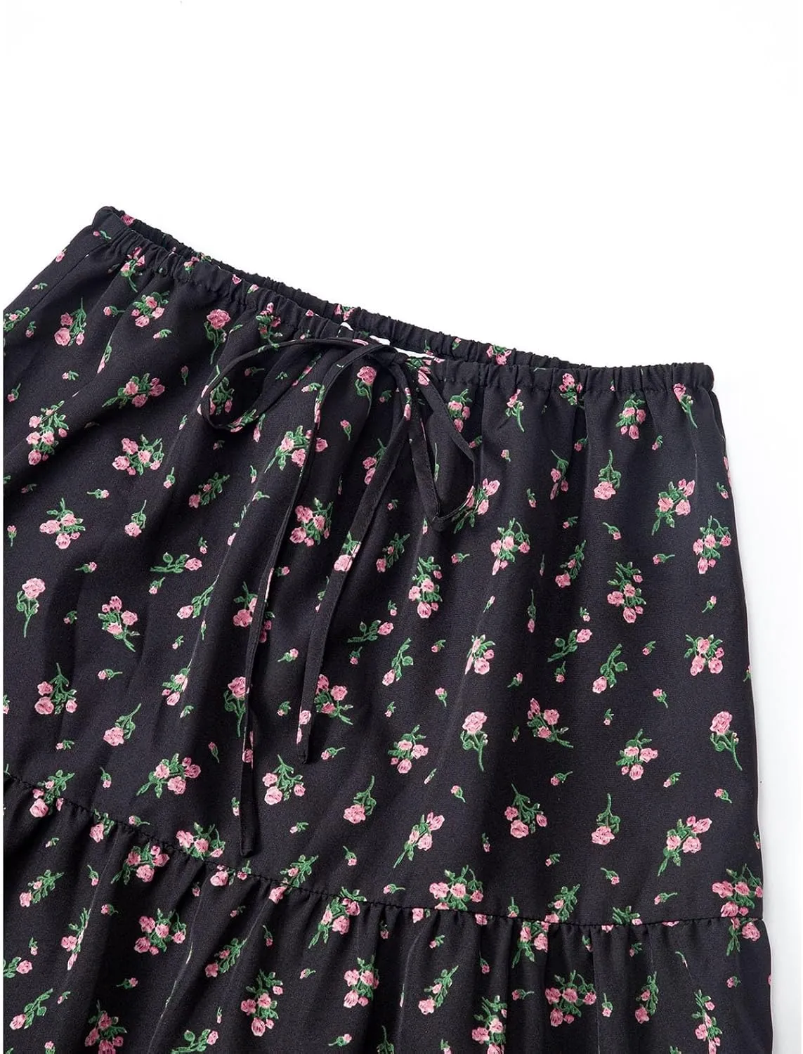 Maxi Skirts for Women Summer A Line Flowy Tiered Bohemian Drawstring High Waist Casual Flowy Skirts with Tie