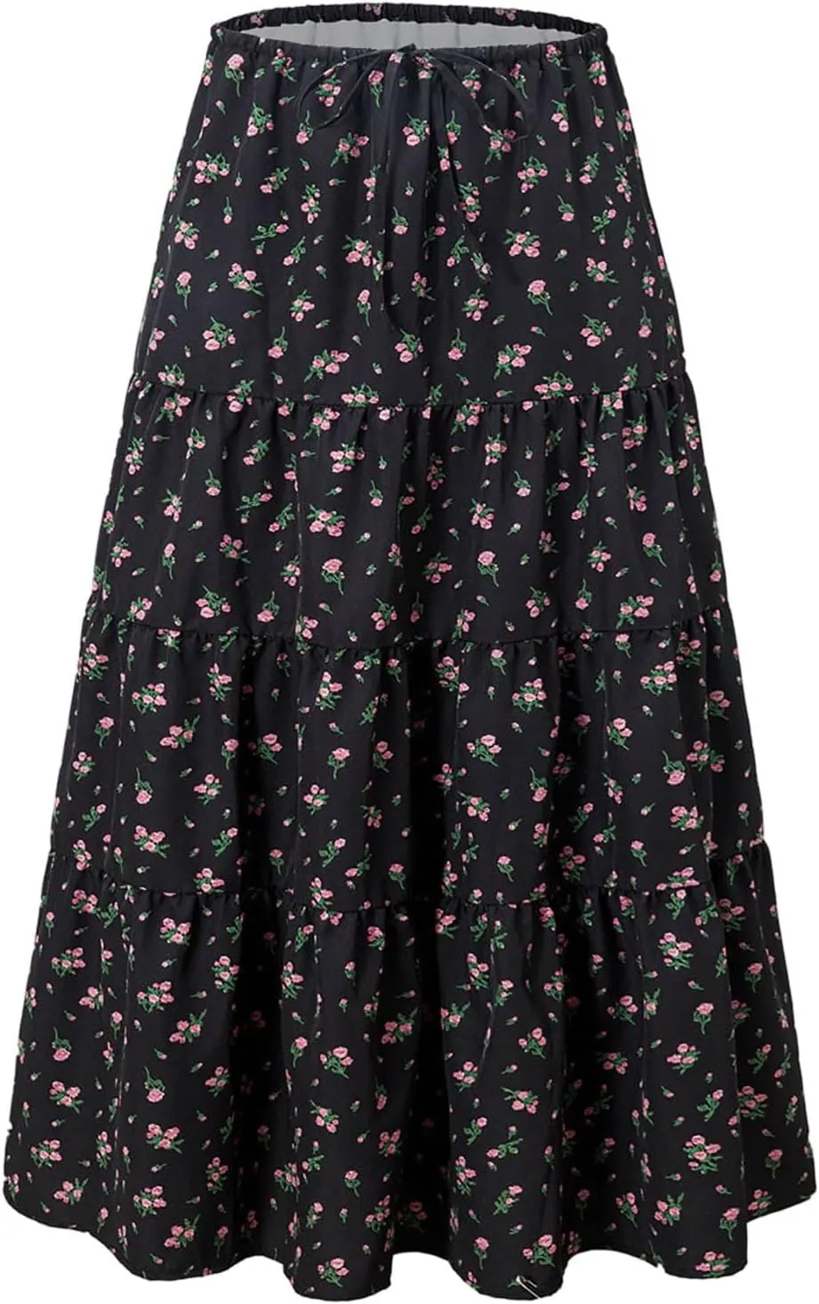 Maxi Skirts for Women Summer A Line Flowy Tiered Bohemian Drawstring High Waist Casual Flowy Skirts with Tie