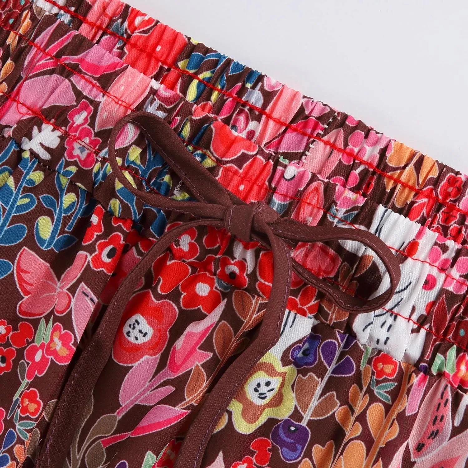 Maxi Skirts with Pocket for Women Floral Print Boho Tiered Skirt Elastic High Waist Pleated A Line Flowy Long Skirts