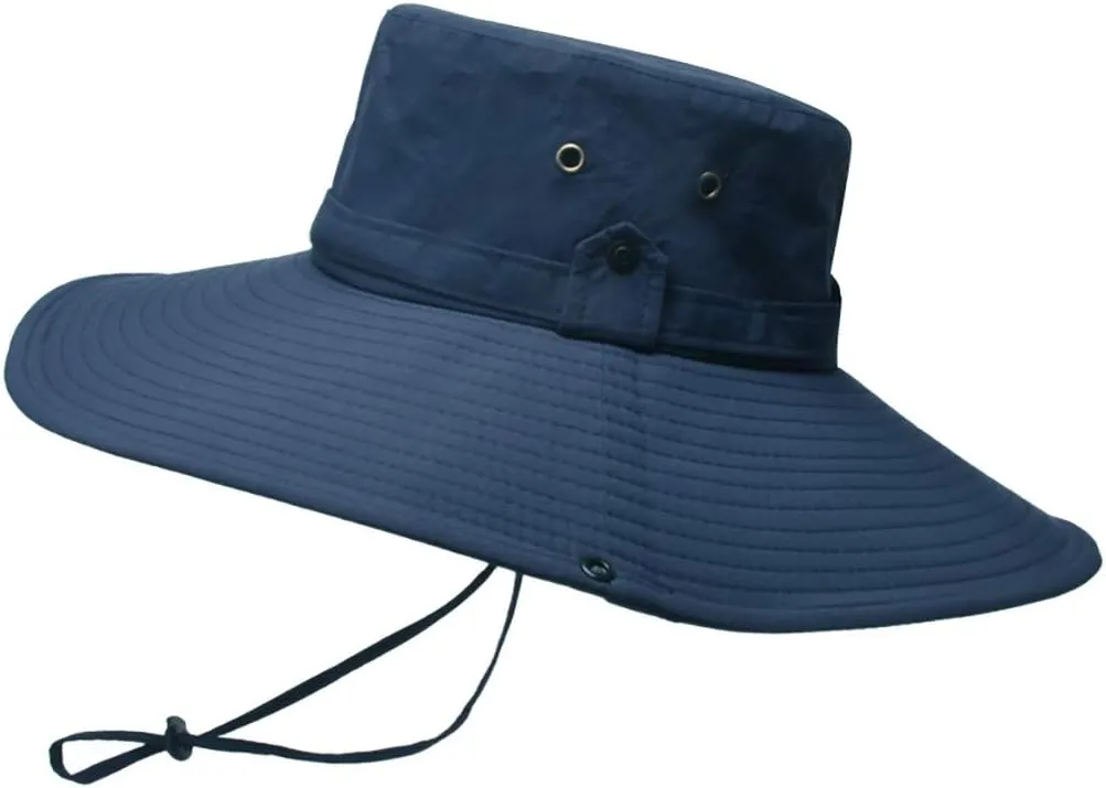 Men Foldable Sun Hat Summer Sun Protection Fisherman Cap Wide Brim Outdoor Boonie Hat for Hiking (Z-Navy, One Size)