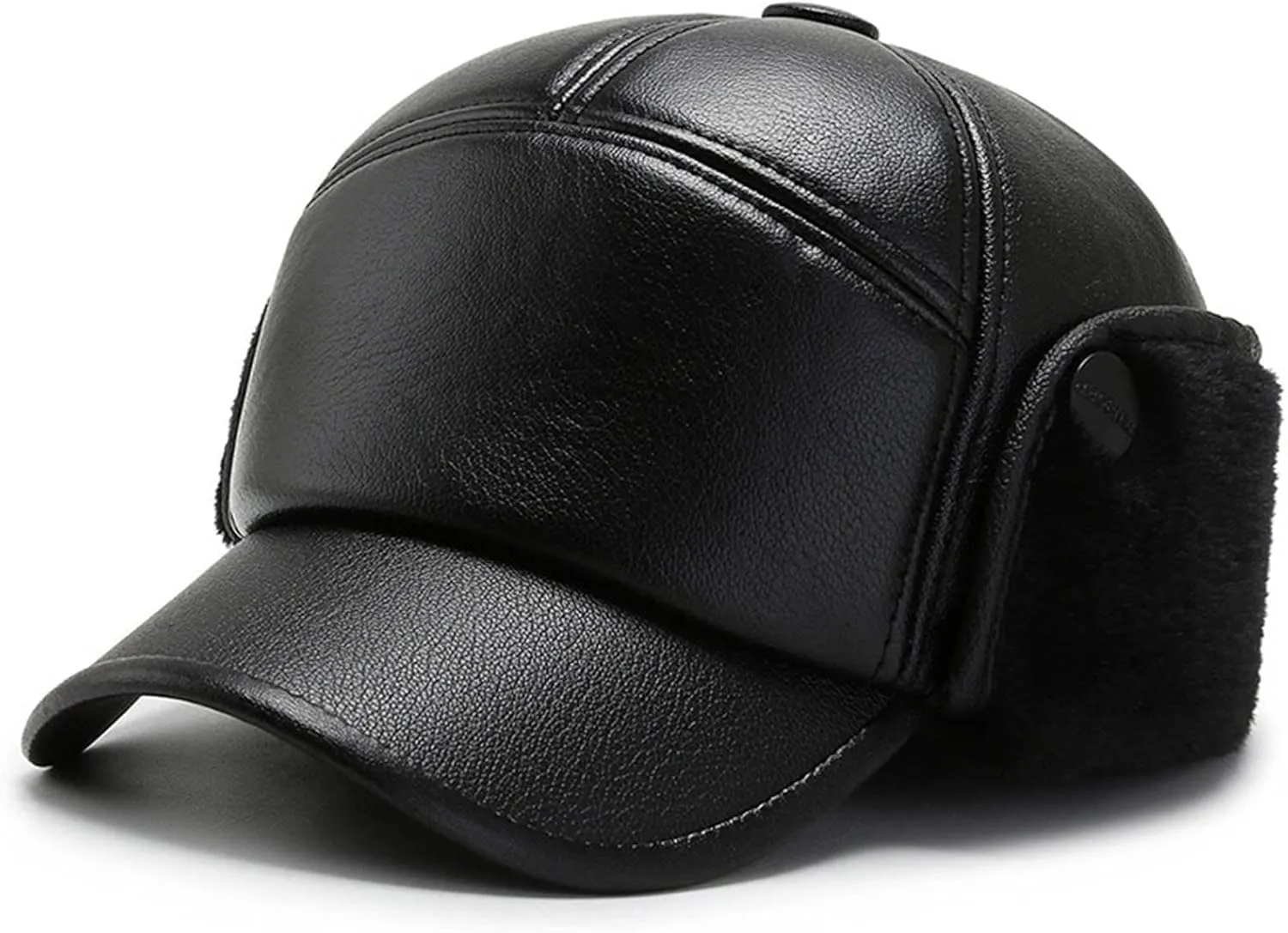 Men PU Leather Fleece Lined Baseball Cap Casual Windproof Thermal Hat Winter Earmuffs Ski Cycling Hat