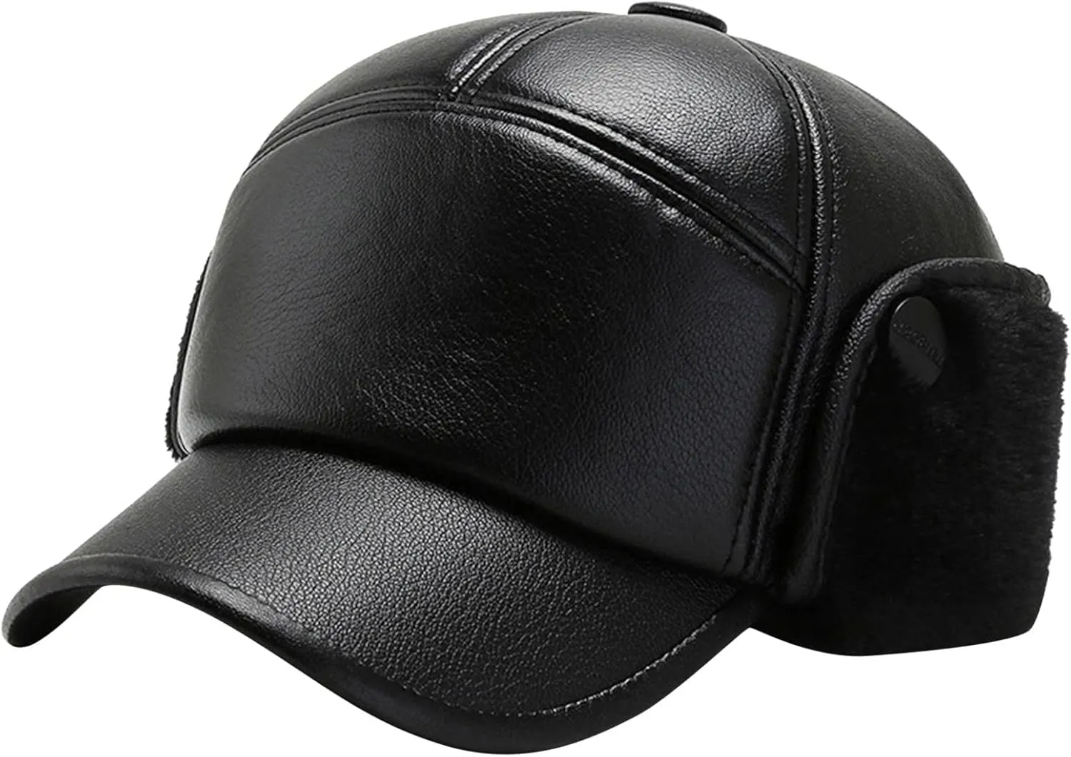 Men PU Leather Fleece Lined Baseball Cap Casual Windproof Thermal Hat Winter Earmuffs Ski Cycling Hat