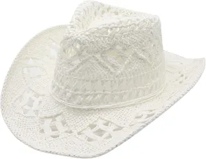 Men Women Summer Western Cowboy Hat Hollowed Out Woven Roll Up Wide Brim Hats Packable UPF 50  Crochet Travel Caps Jazz Cap