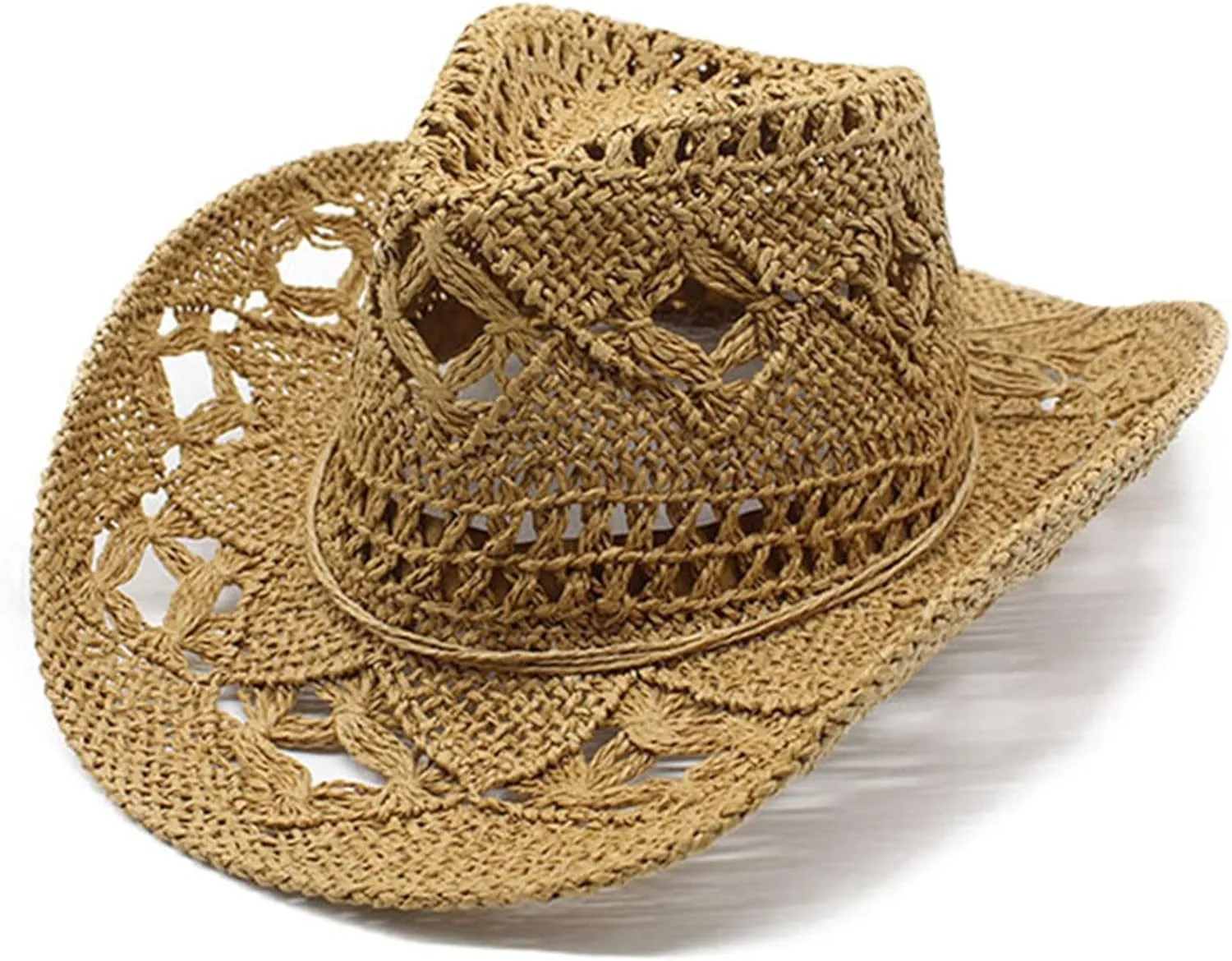 Men Women Summer Western Cowboy Hat Hollowed Out Woven Roll Up Wide Brim Hats Packable UPF 50  Crochet Travel Caps Jazz Cap
