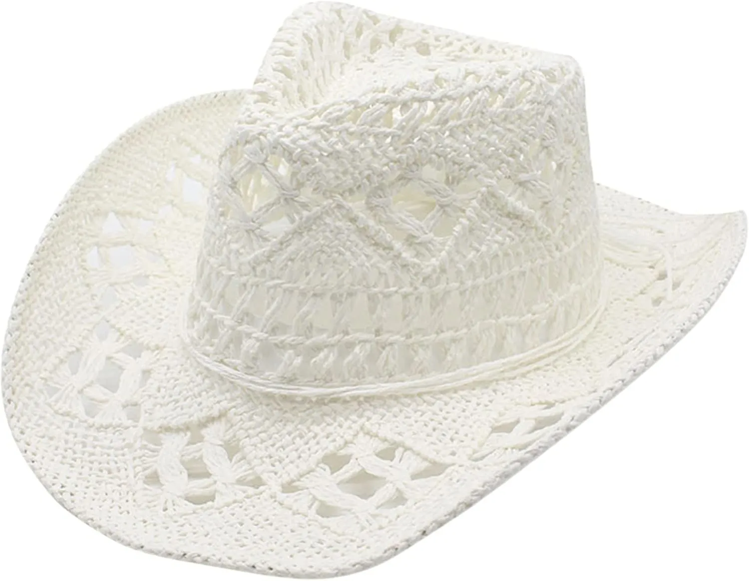 Men Women Summer Western Cowboy Hat Hollowed Out Woven Roll Up Wide Brim Hats Packable UPF 50  Crochet Travel Caps Jazz Cap