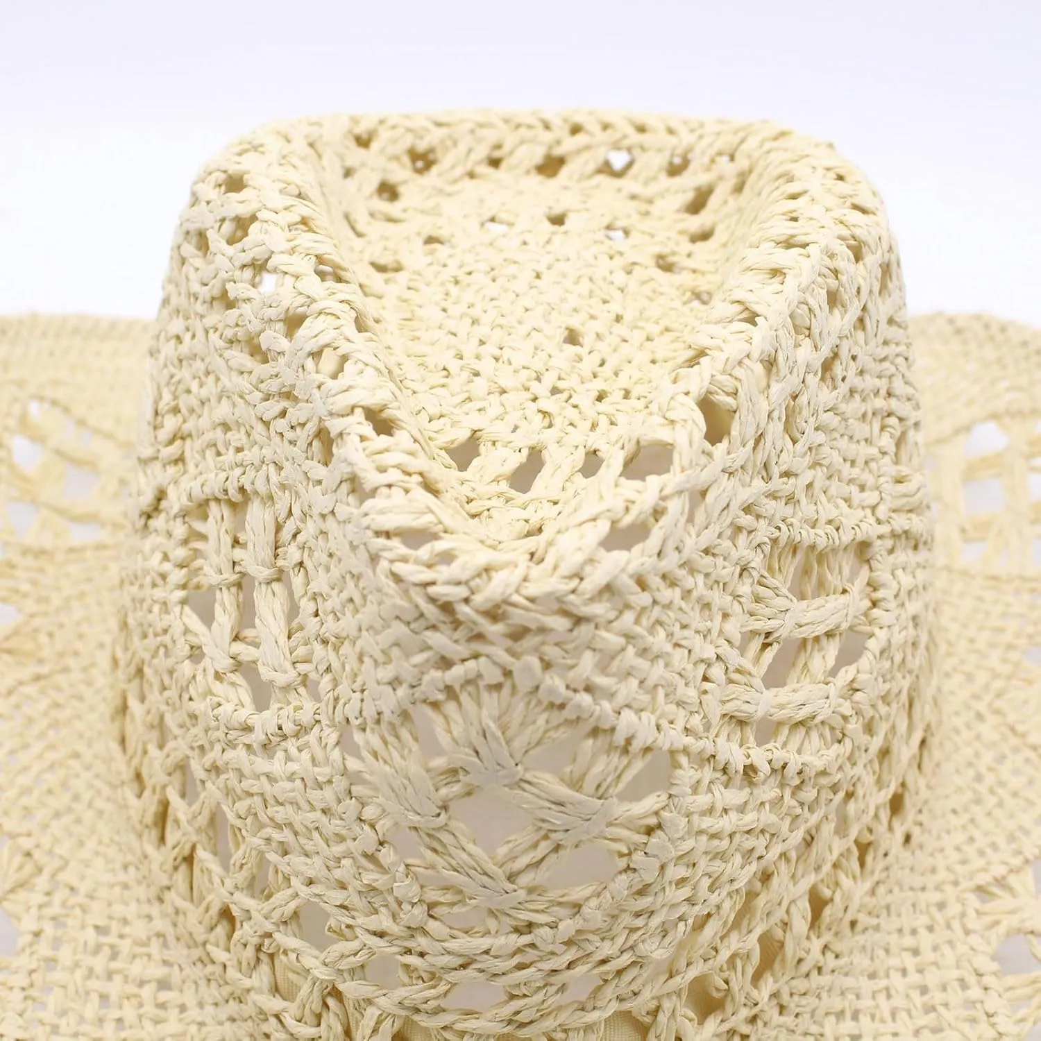 Men Women Summer Western Cowboy Hat Hollowed Out Woven Roll Up Wide Brim Hats Packable UPF 50  Crochet Travel Caps Jazz Cap