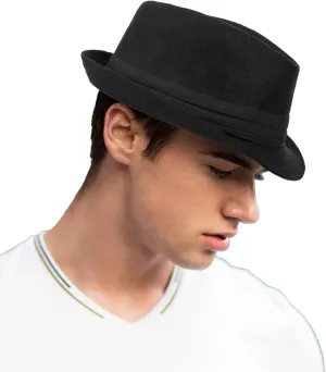 Mens 1920s-Fedora Hat Gangster-Hat Black Short Brim Trilby Cap for Men Women Gatsby-Costume (Size:M)