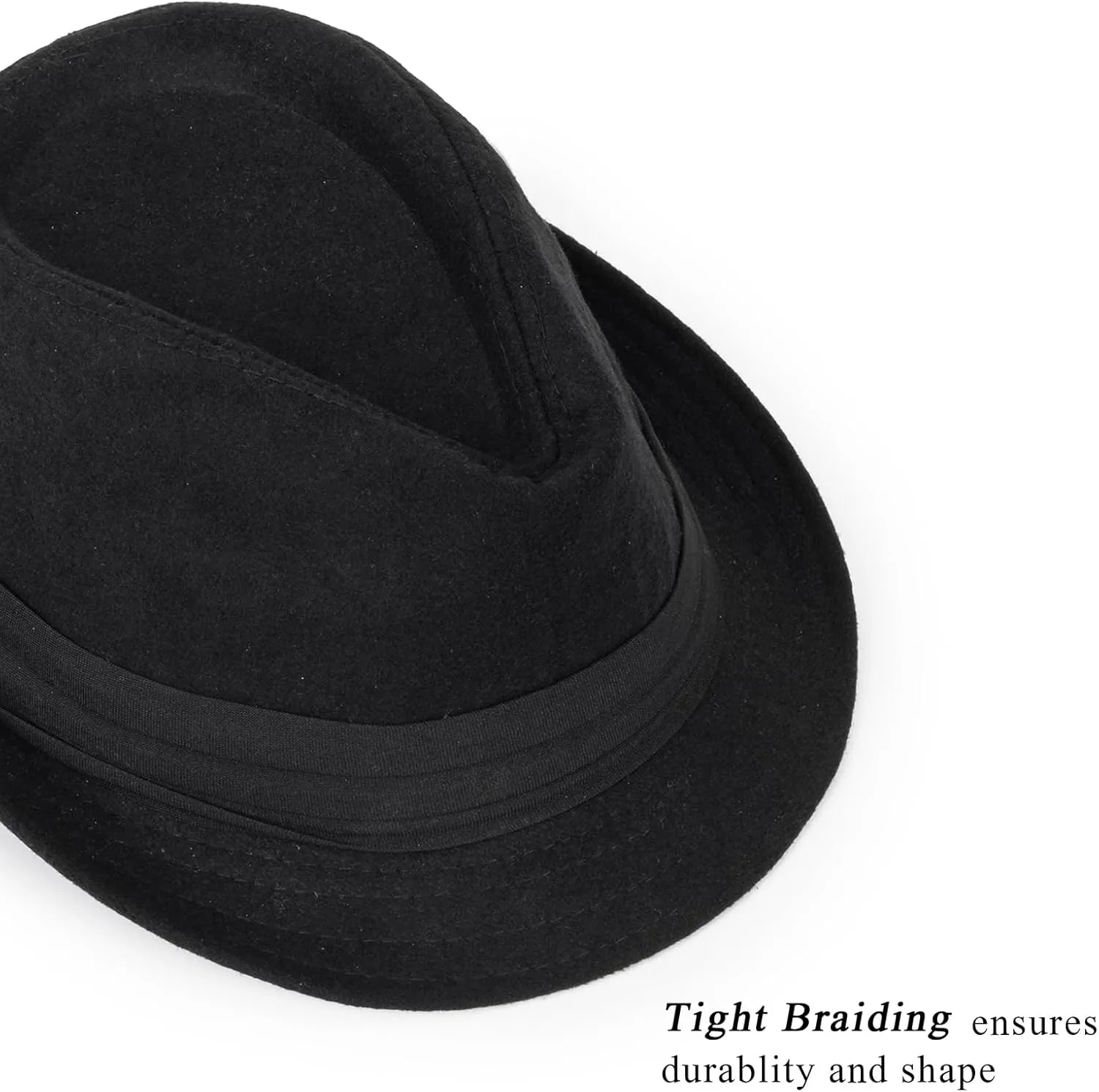 Mens 1920s-Fedora Hat Gangster-Hat Black Short Brim Trilby Cap for Men Women Gatsby-Costume (Size:M)