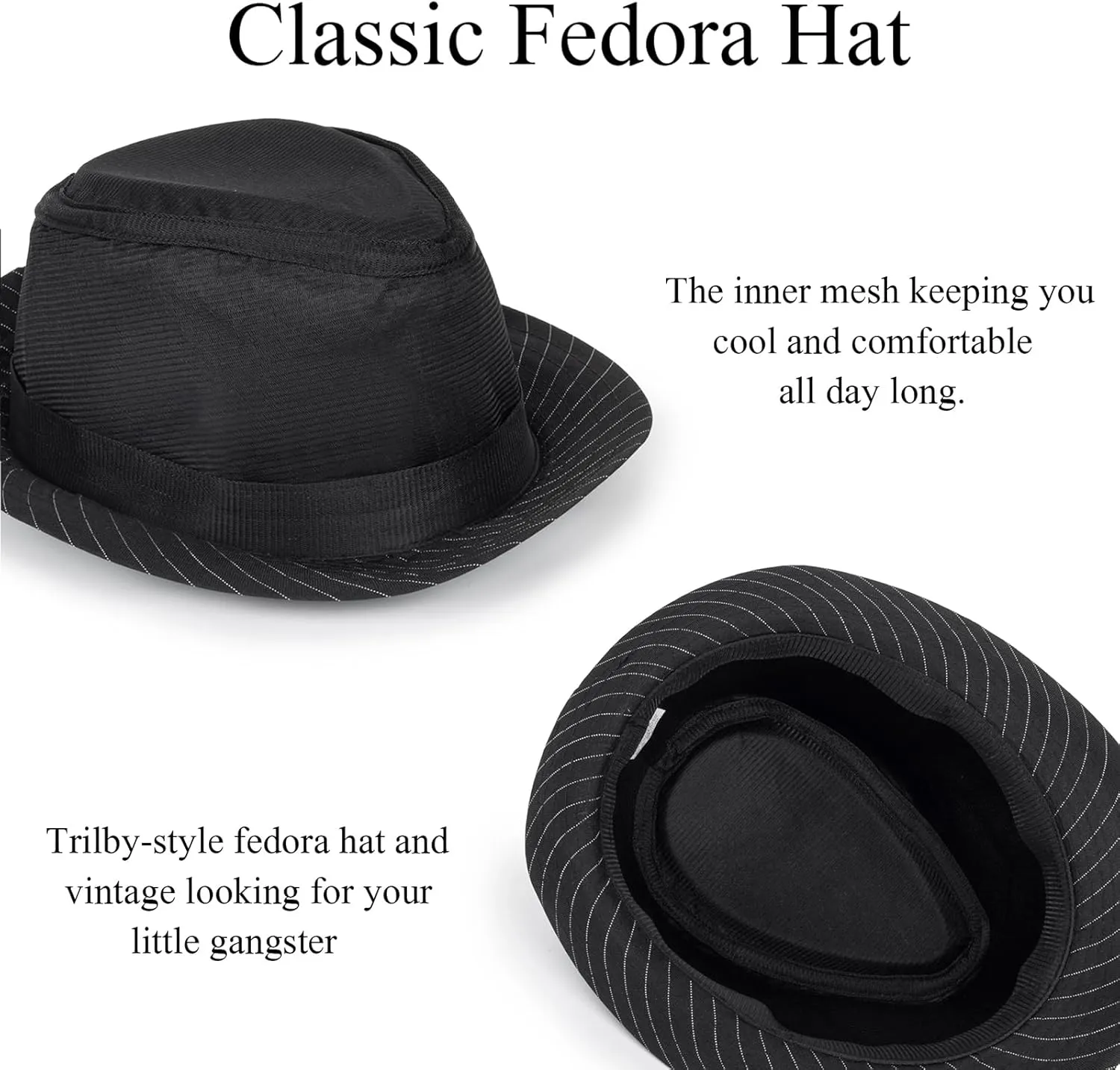 Mens 1920s-Fedora Hat Gangster-Hat Black Short Brim Trilby Cap for Men Women Gatsby-Costume (Size:M)