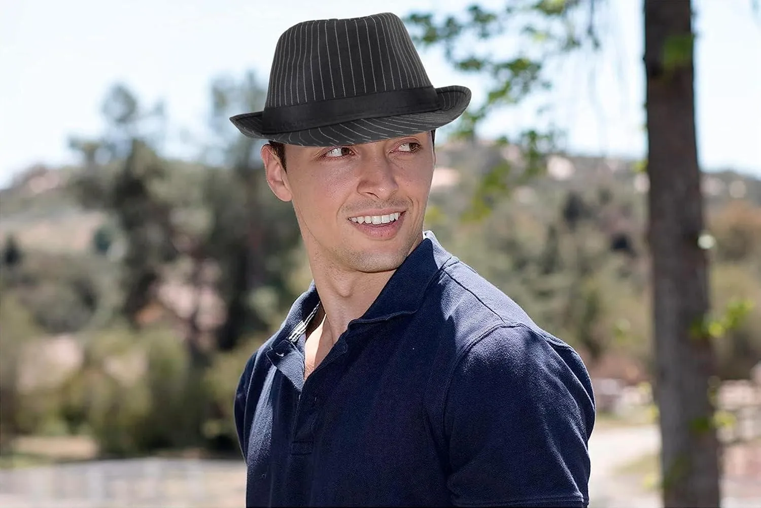 Mens 1920s-Fedora Hat Gangster-Hat Black Short Brim Trilby Cap for Men Women Gatsby-Costume (Size:M)