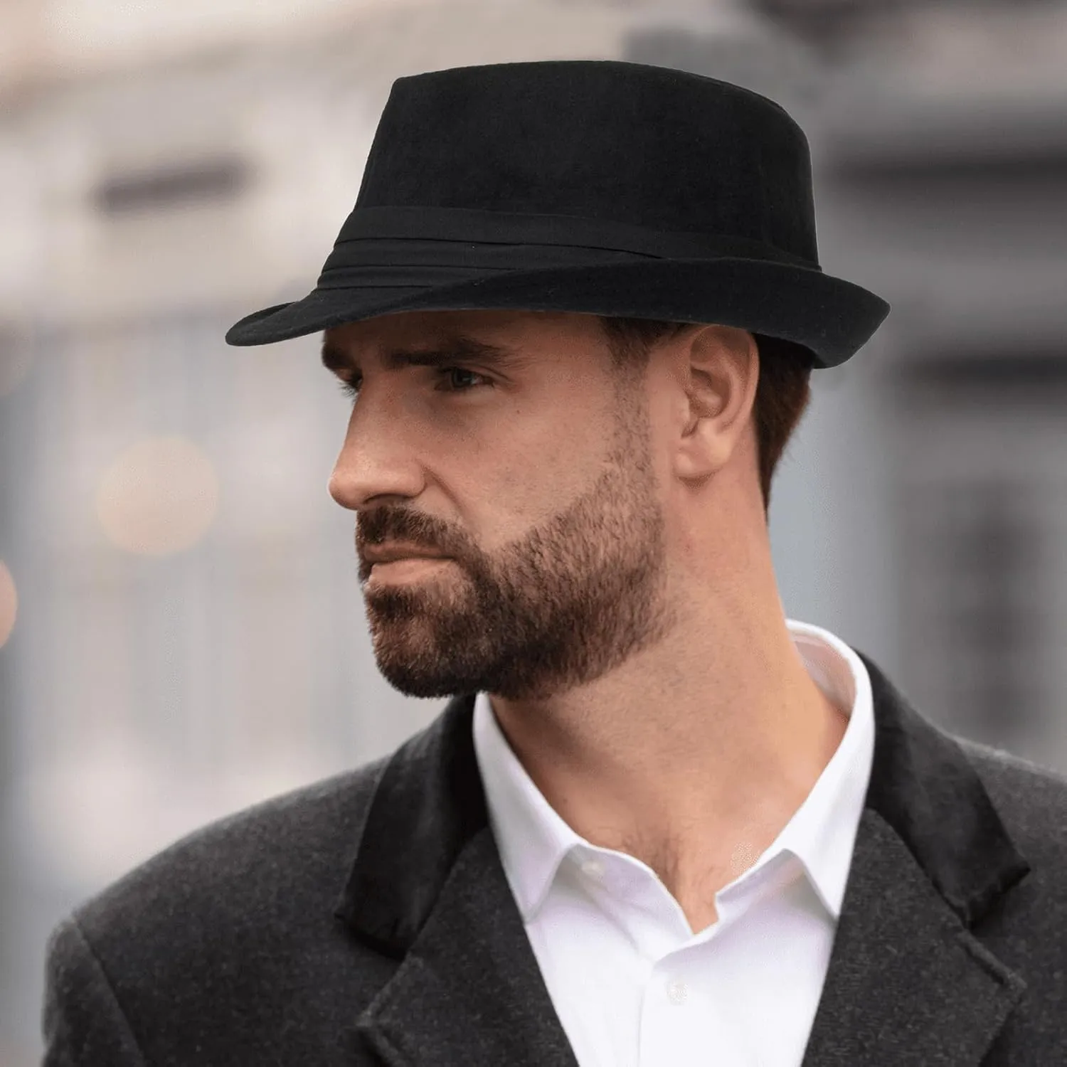 Mens 1920s-Fedora Hat Gangster-Hat Black Short Brim Trilby Cap for Men Women Gatsby-Costume (Size:M)
