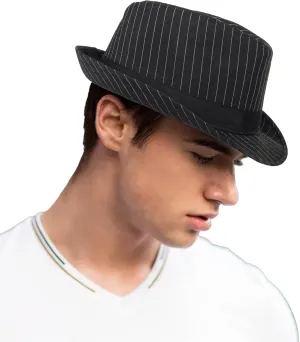 Mens 1920s-Fedora Hat Gangster-Hat Black Short Brim Trilby Cap for Men Women Gatsby-Costume (Size:M)