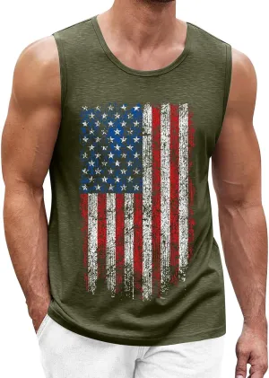 Men's American Flag Tank Tops Stylish Independence Day USA Patriotic Shirt Vest Retro Striped Star Graphic Tee Shirt