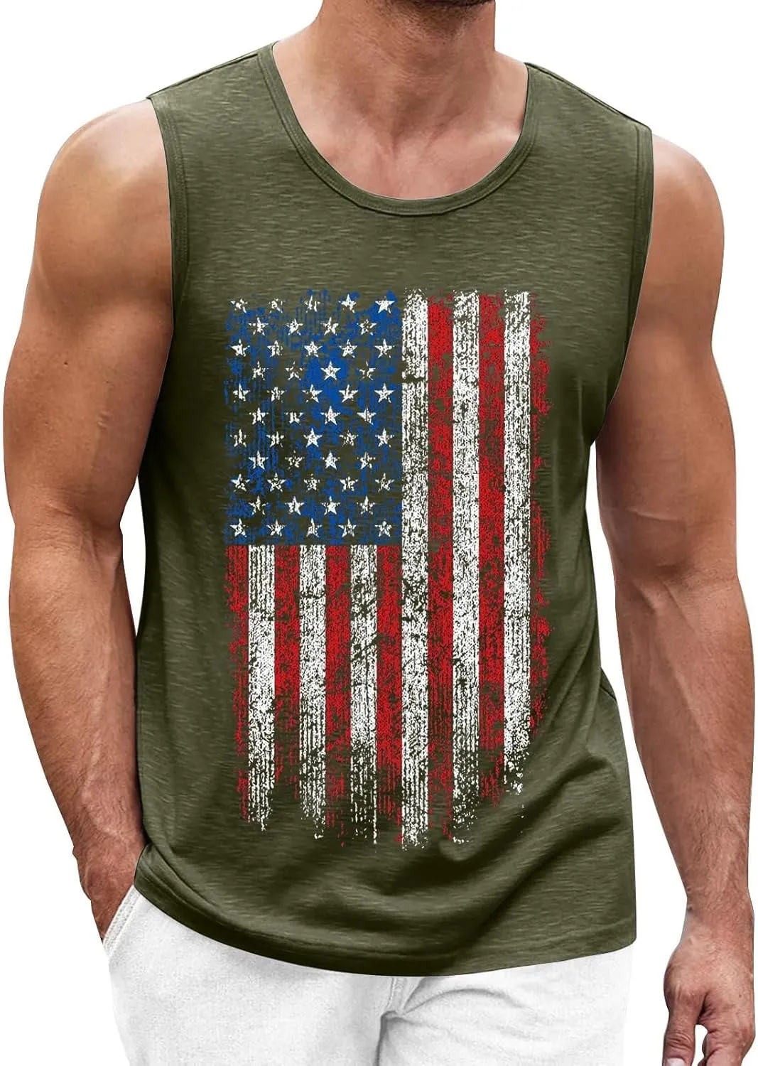 Men's American Flag Tank Tops Stylish Independence Day USA Patriotic Shirt Vest Retro Striped Star Graphic Tee Shirt