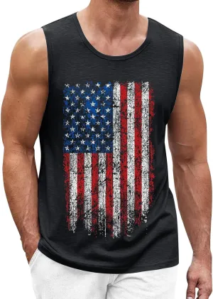 Men's American Flag Tank Tops Stylish Independence Day USA Patriotic Shirt Vest Retro Striped Star Graphic Tee Shirt