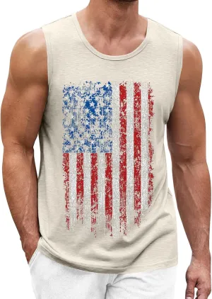Men's American Flag Workout Tank Tops Retro USA Patriotic Sleeveless Shirt Vests Summer Muscle Fit 4th of July T-Shirt