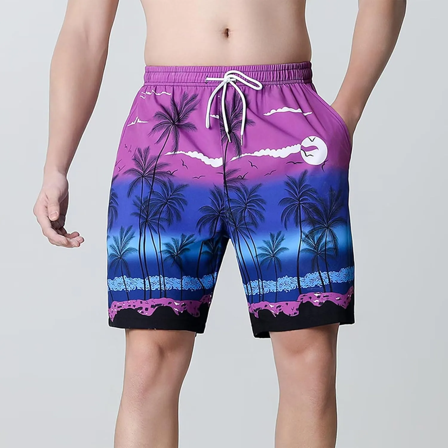 Mens Athletic Casual Shorts Quick Dry Graphic Swimwear Workout Beach Shorts Summer Cool Shorts with Pockets