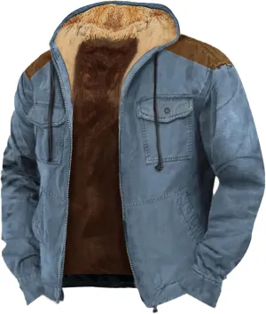 Men's Aztec Western Jackets Winter Warm Thicken Vintage Suede Jackets Men Zip Up Faux Leather Jacket Coats