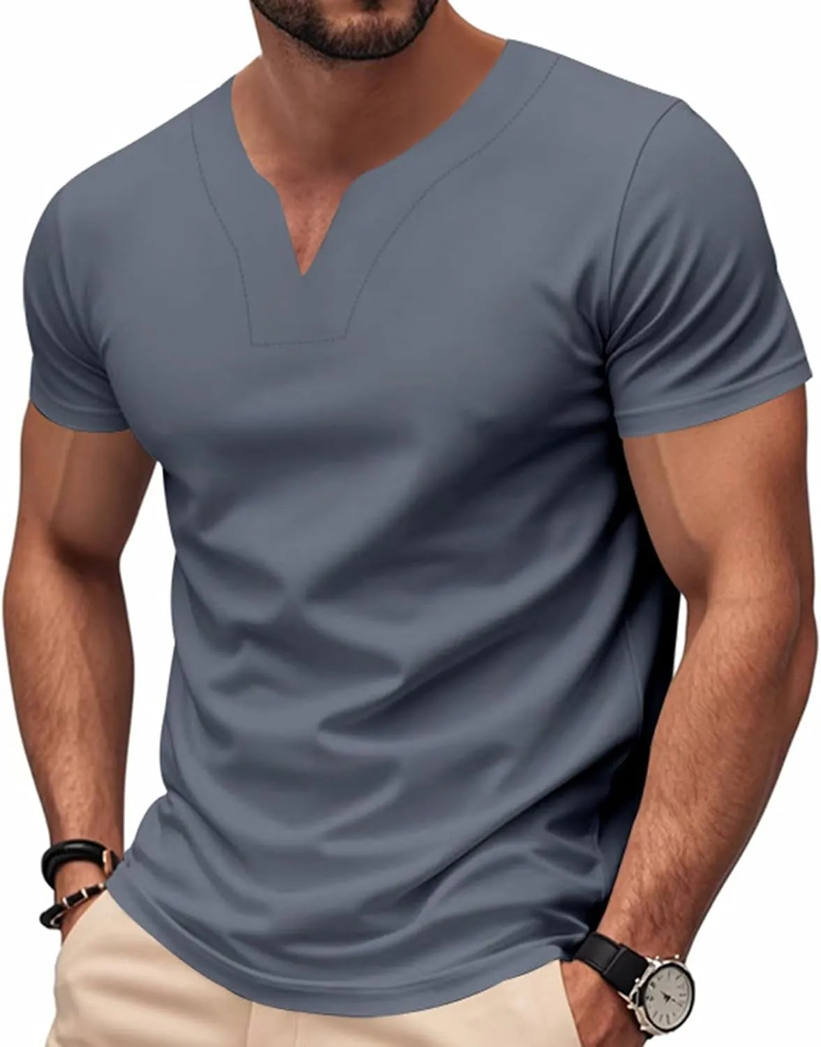 Mens Big and Tall V Neck T Shirts Relaxed Fit Sports Workout Fitness Tee Shirt Summer Streetwear Athletic Hiking Tops