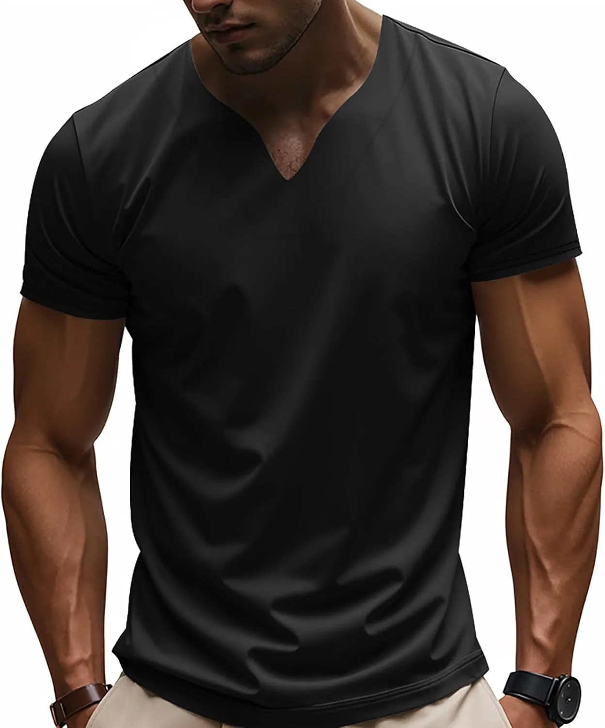 Mens Big and Tall V Neck T Shirts Relaxed Fit Sports Workout Fitness Tee Shirt Summer Streetwear Athletic Hiking Tops