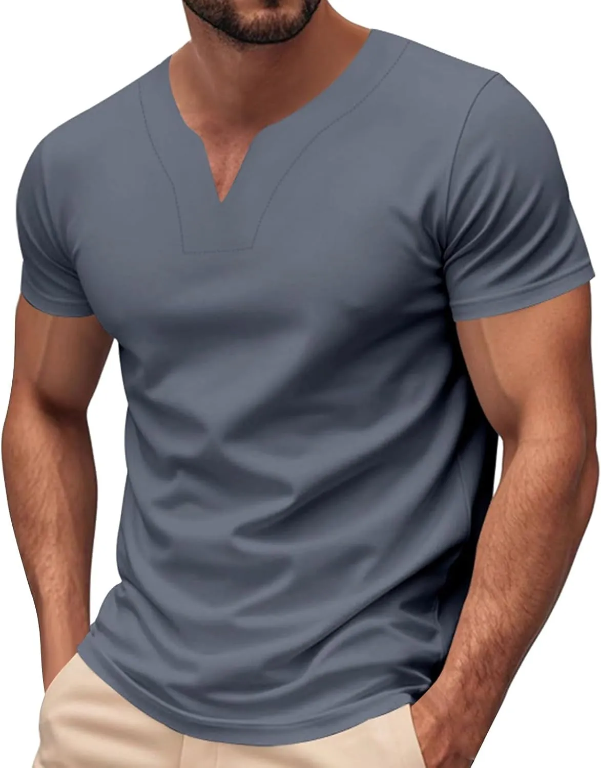 Mens Big and Tall V Neck T Shirts Relaxed Fit Sports Workout Fitness Tee Shirt Summer Streetwear Athletic Hiking Tops