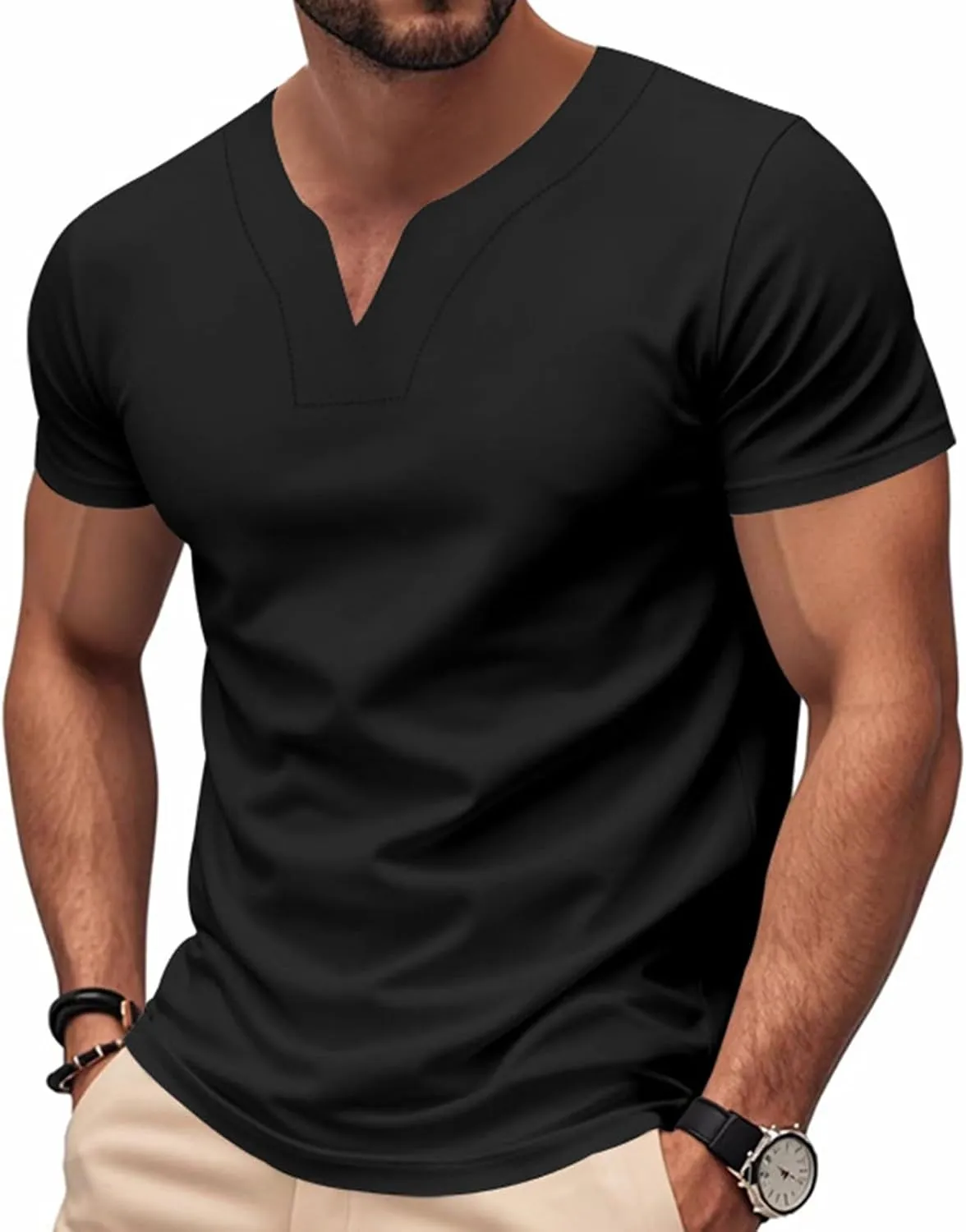 Mens Big and Tall V Neck T Shirts Relaxed Fit Sports Workout Fitness Tee Shirt Summer Streetwear Athletic Hiking Tops