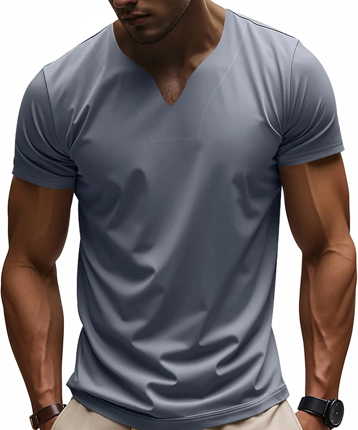 Mens Big and Tall V Neck T Shirts Relaxed Fit Sports Workout Fitness Tee Shirt Summer Streetwear Athletic Hiking Tops