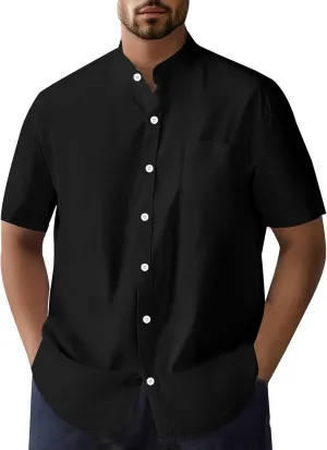 Men's Button Down Shirts Summer Casual Big and Tall Short Sleeve Beach Shirt Quick Dry Pocket Dress Chambray Blouse