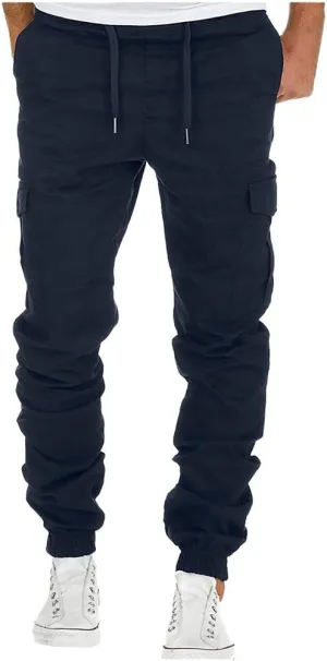 Men's Cargo Pants Casual Drawstring Multi-Pocket Solid Work Tie Feet Trousers Relaxed Fit Lightweight Sweatpants
