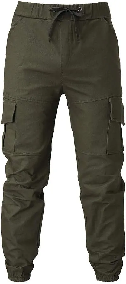 Men's Cargo Pants Casual Drawstring Multi-Pocket Solid Work Tie Feet Trousers Relaxed Fit Lightweight Sweatpants