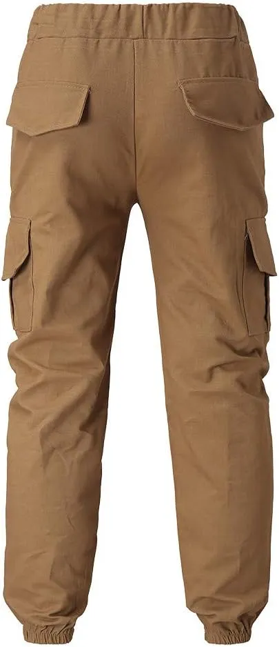 Men's Cargo Pants Casual Drawstring Multi-Pocket Solid Work Tie Feet Trousers Relaxed Fit Lightweight Sweatpants