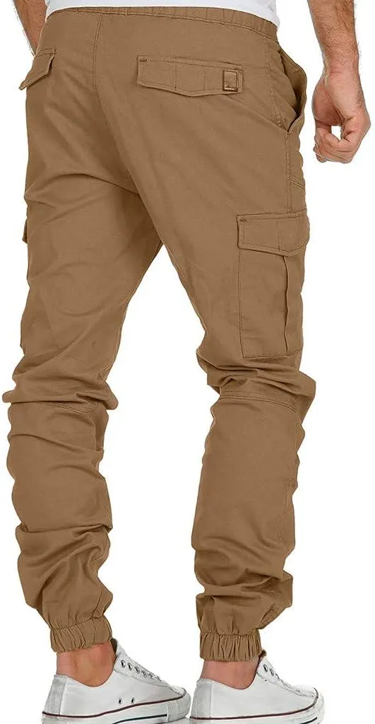 Men's Cargo Pants Casual Drawstring Multi-Pocket Solid Work Tie Feet Trousers Relaxed Fit Lightweight Sweatpants