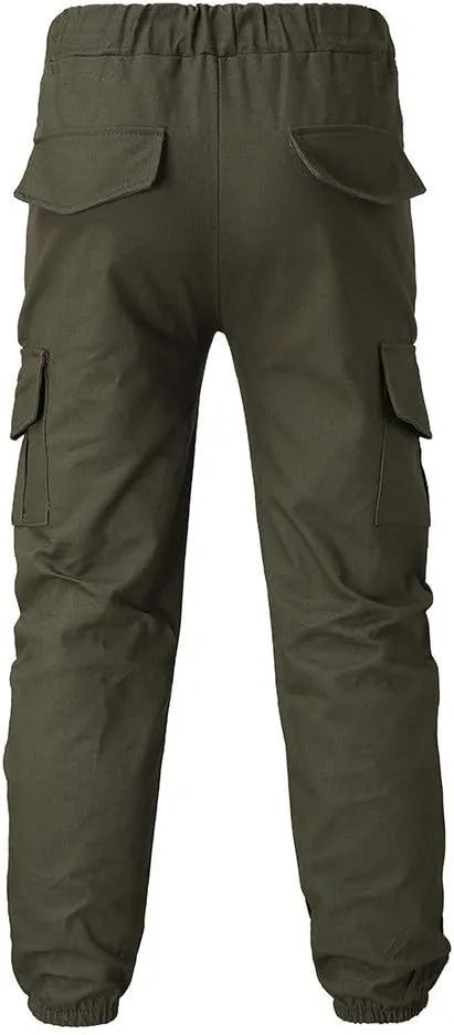 Men's Cargo Pants Casual Drawstring Multi-Pocket Solid Work Tie Feet Trousers Relaxed Fit Lightweight Sweatpants