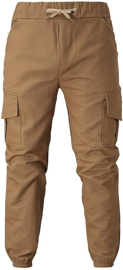 Men's Cargo Pants Casual Drawstring Multi-Pocket Solid Work Tie Feet Trousers Relaxed Fit Lightweight Sweatpants
