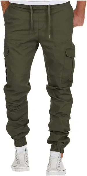 Men's Cargo Pants Casual Drawstring Multi-Pocket Solid Work Tie Feet Trousers Relaxed Fit Lightweight Sweatpants