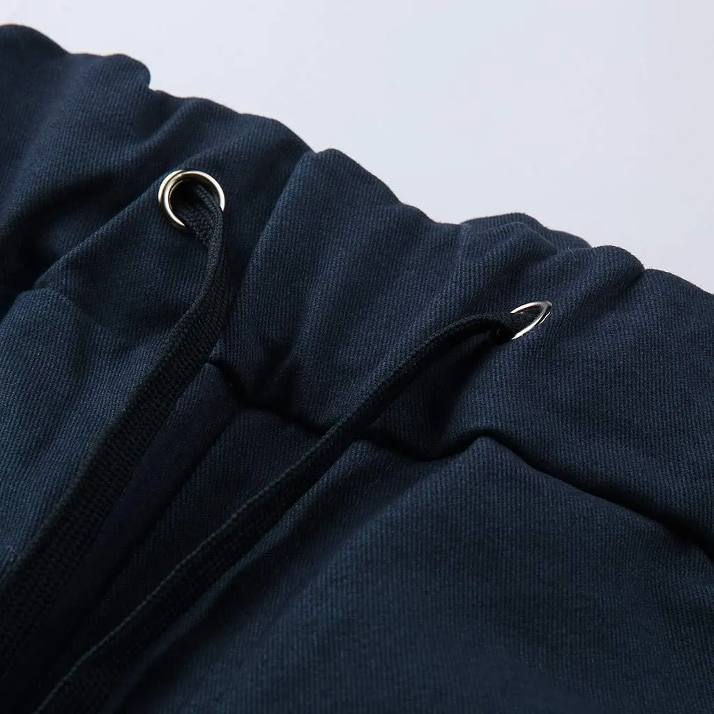 Men's Cargo Pants Casual Drawstring Multi-Pocket Solid Work Tie Feet Trousers Relaxed Fit Lightweight Sweatpants