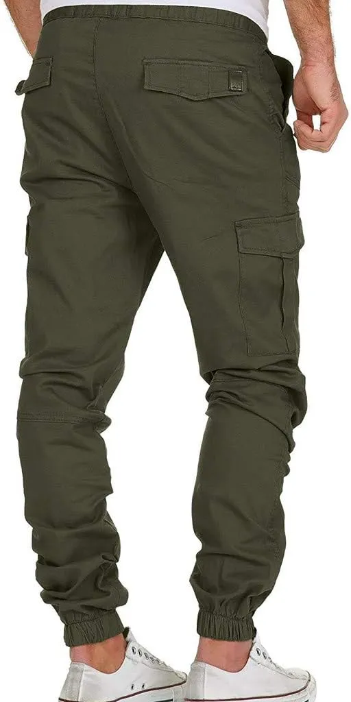 Men's Cargo Pants Casual Drawstring Multi-Pocket Solid Work Tie Feet Trousers Relaxed Fit Lightweight Sweatpants